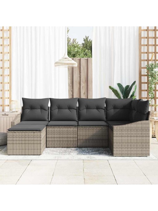 Dārza ēdamgalds 6 pcs pelēka poli rattan, pārklāts tērauds