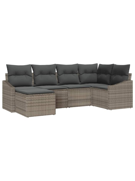 Dārza ēdamgalds 6 pcs pelēka poli rattan, pārklāts tērauds