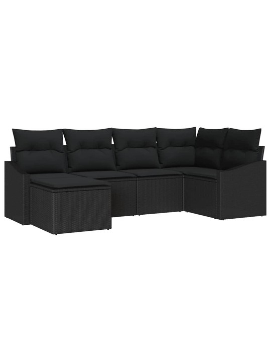 Dārza ēdamgalds 6 pcs melna poli rattan, pārklāts tērauds