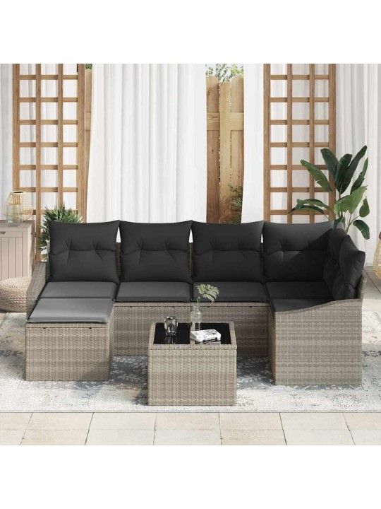 Dārza ēdamgalds ar spilvenu ar uzglabāšanu 7 pcs gaiši pelēks