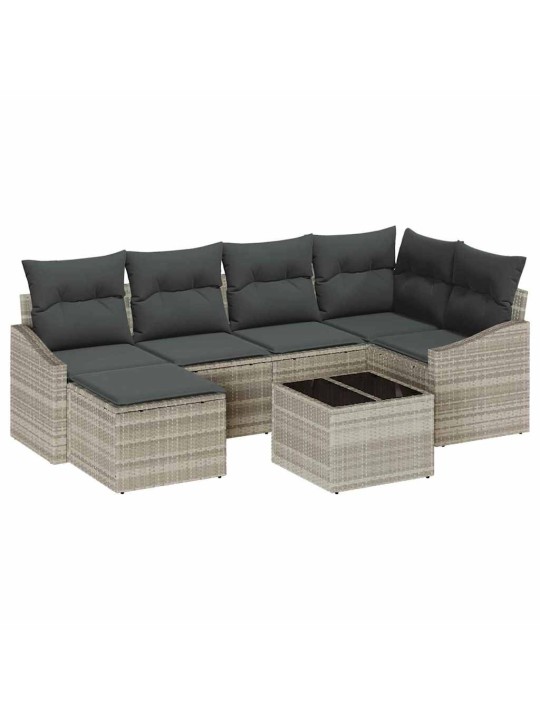 Dārza ēdamgalds ar spilvenu ar uzglabāšanu 7 pcs gaiši pelēks