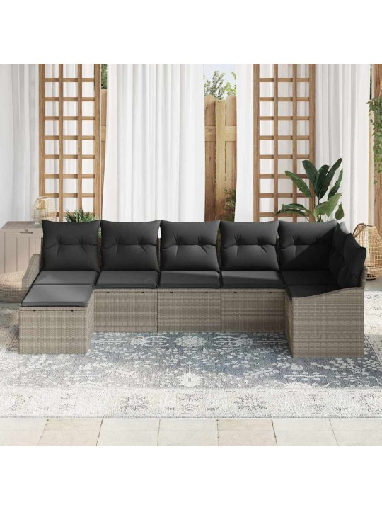 Dārza ēdamgalds ar spilvenu ar uzglabāšanu 7 pcs gaiši pelēks
