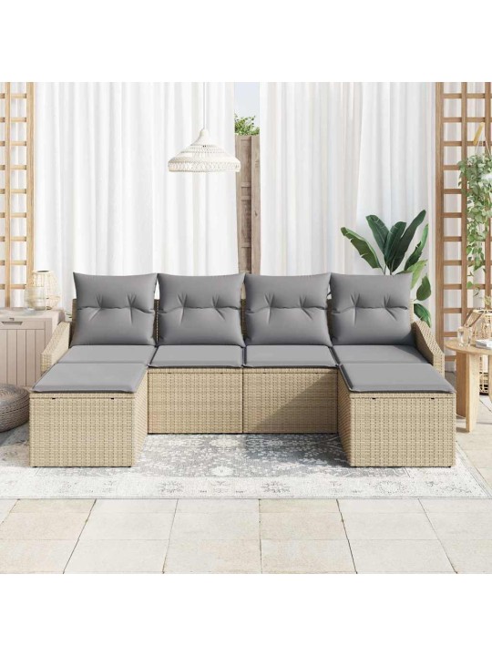 Dārza ēdamgalds ar spilvenu 6 pcs bēša un gaiši pelēka