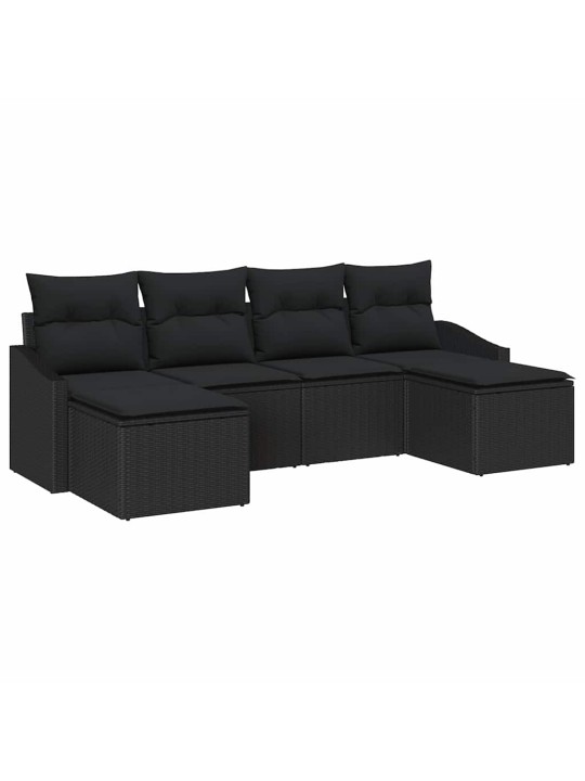 Dārza ēdamgalds 6 pcs melna poli rattan, pārklāts tērauds