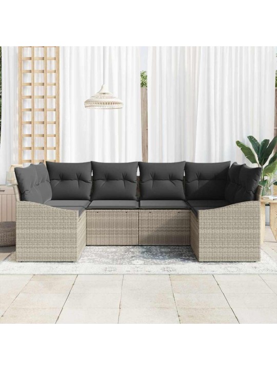 Dārza dīvānu komplekts ar spilvenu 6 pcs gaiši pelēks
