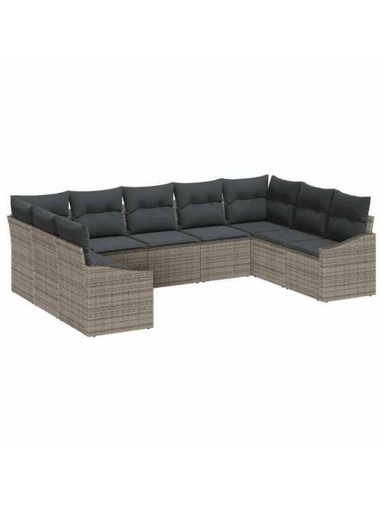 Dārza ēdamgalds 9 pcs pelēka poli rattan, pārklāts tērauds
