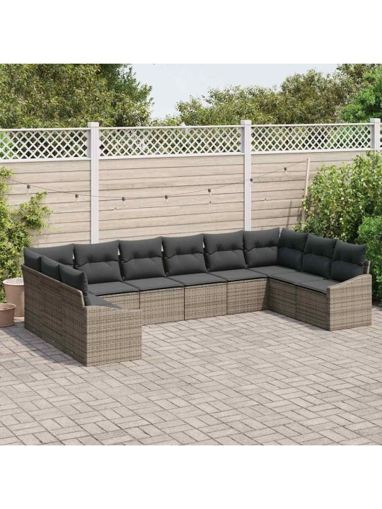 Dārza ēdamgalds 10 pcs pelēka poli rattan, pārklāts tērauds