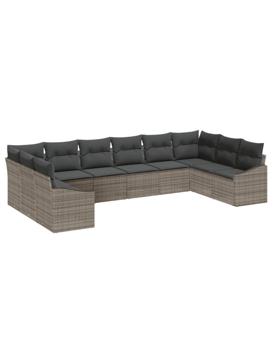 Dārza ēdamgalds 10 pcs pelēka poli rattan, pārklāts tērauds