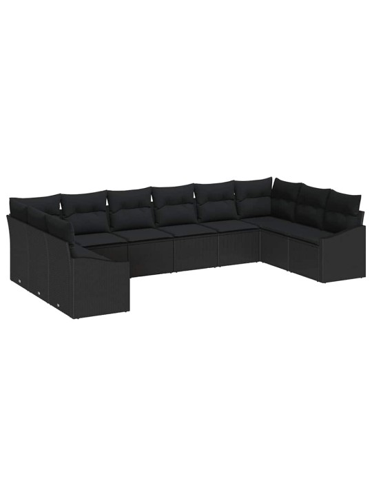 Dārza ēdamgalds 10 pcs melna poli rattan, pārklāts tērauds