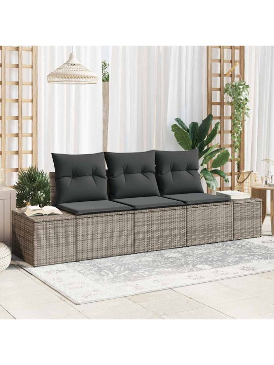 Dārza dīvānu komplekts ar spilvenu ar uzglabāšanu 3 pcs pelēka