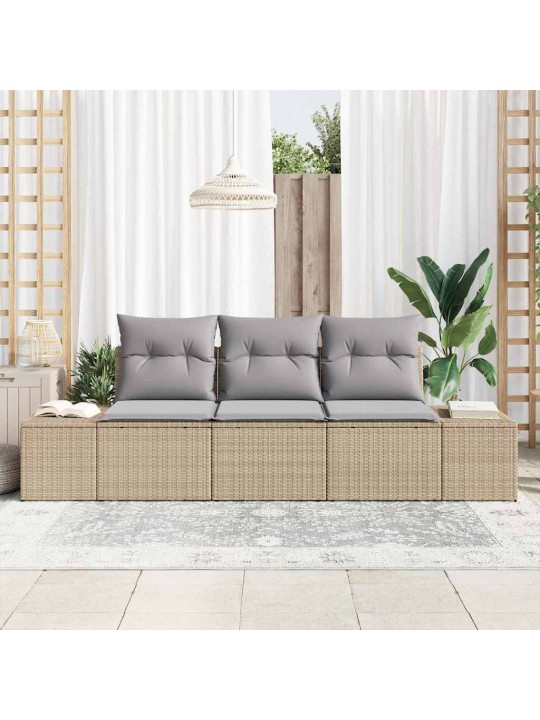 Dārza dīvānu komplekts ar spilvenu 3 pcs bēša un gaiši pelēka