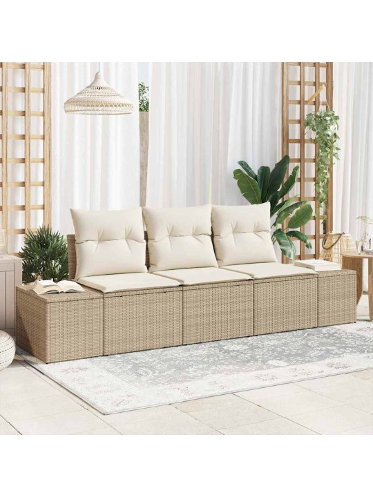 Dārza dīvānu komplekts ar spilvenu 3 pcs bēšs un krēms