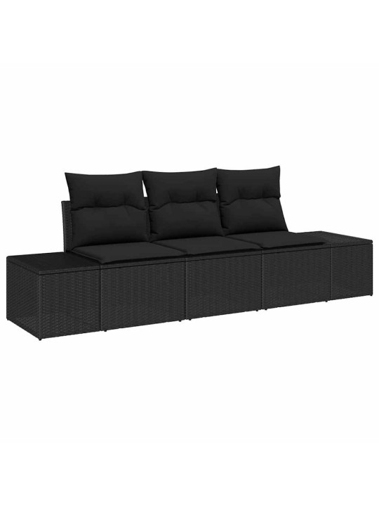 Dārza dīvānu komplekts ar spilvenu ar uzglabāšanu 3 pcs melna