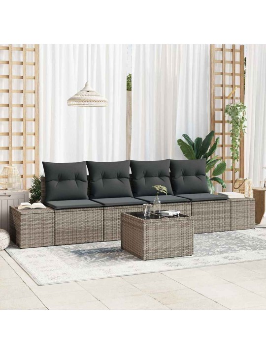 Dārza dīvānu komplekts ar spilvenu 5 pcs pelēka 55 x 55 x 37 cm