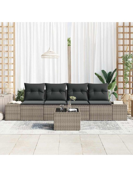Dārza dīvānu komplekts ar spilvenu 5 pcs pelēka 55 x 55 x 37 cm