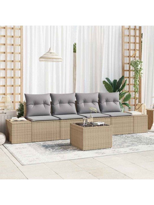 Dārza dīvānu komplekts 5 pcs bēšs un pelēks 55 x 55 x 37 cm