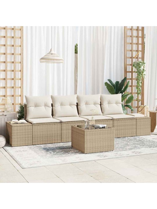 Dārza dīvānu komplekts 5 pcs bēšs un krēms 55 x 55 x 37 cm