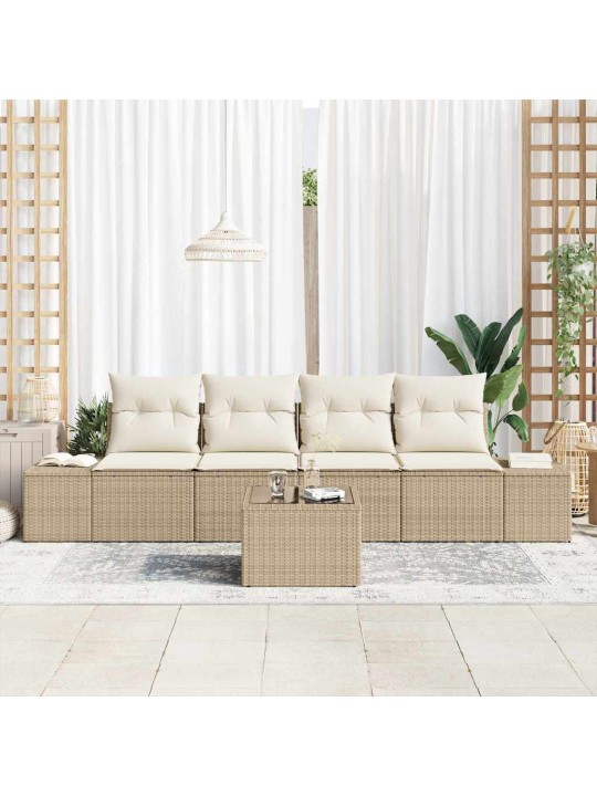 Dārza dīvānu komplekts 5 pcs bēšs un krēms 55 x 55 x 37 cm