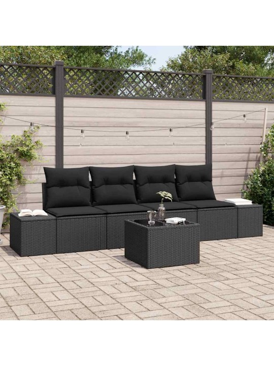 Dārza dīvānu komplekts ar spilvenu 5 pcs melna 55 x 55 x 37 cm