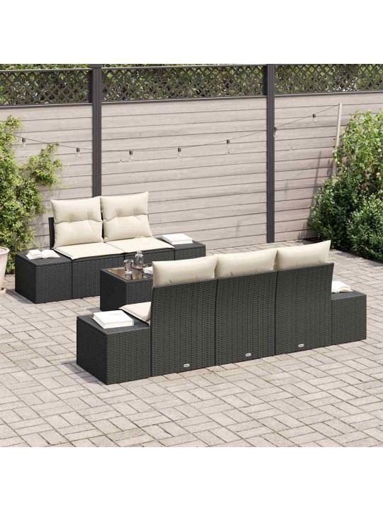 Dārza dīvānu komplekts 6 pcs melns un krēmkrāsa 55 x 55 x 37 cm