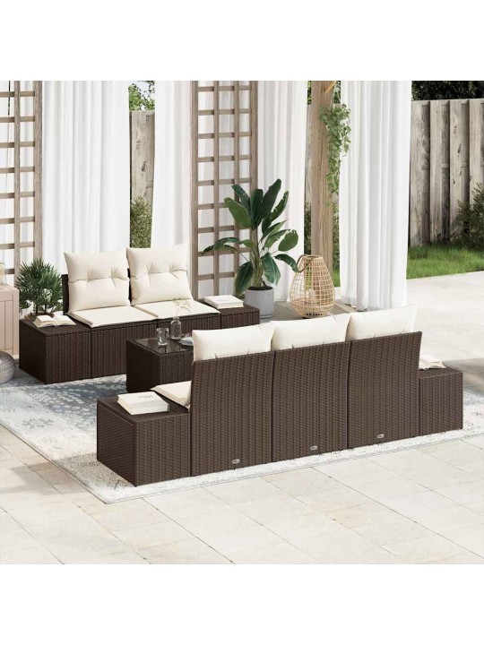 Dārza dīvānu komplekts 6 pcs brūns un krēma 55 x 55 x 37 cm
