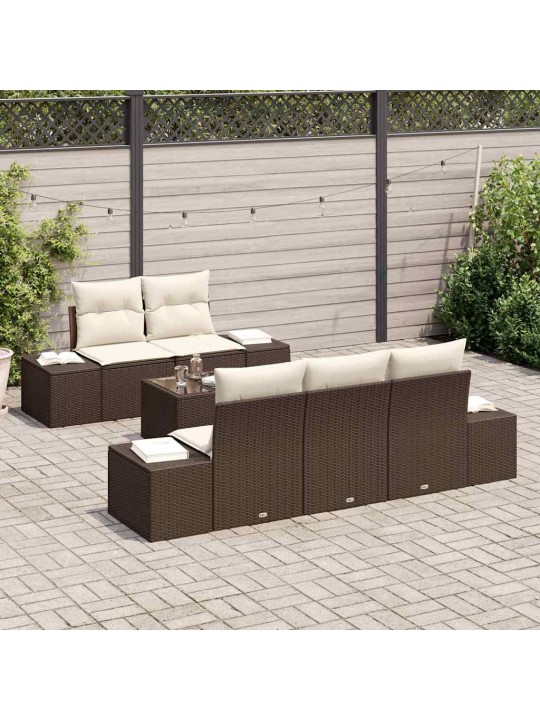 Dārza dīvānu komplekts 6 pcs brūns un krēma 55 x 55 x 37 cm