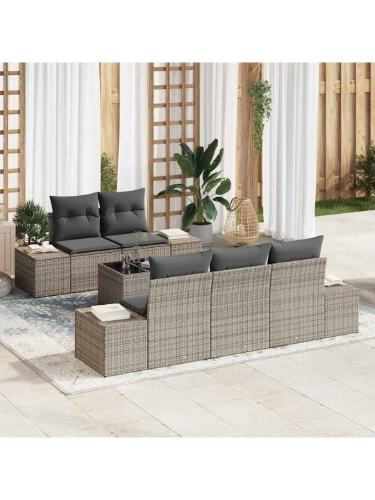 Dārza dīvānu komplekts ar spilvenu 6 pcs pelēka 55 x 55 x 37 cm