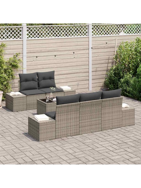 Dārza dīvānu komplekts ar spilvenu 6 pcs pelēka 55 x 55 x 37 cm