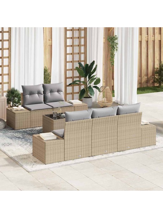 Dārza dīvānu komplekts 6 pcs bēšs un pelēks 55 x 55 x 37 cm