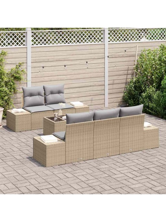 Dārza dīvānu komplekts 6 pcs bēšs un pelēks 55 x 55 x 37 cm