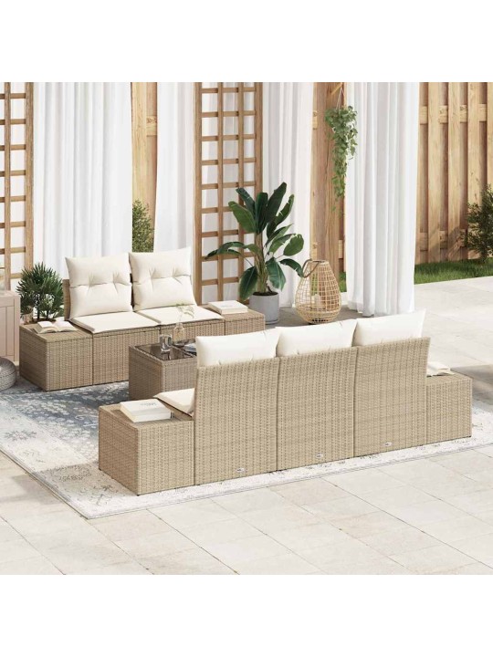 Dārza dīvānu komplekts 6 pcs bēšs un krēms 55 x 55 x 37 cm