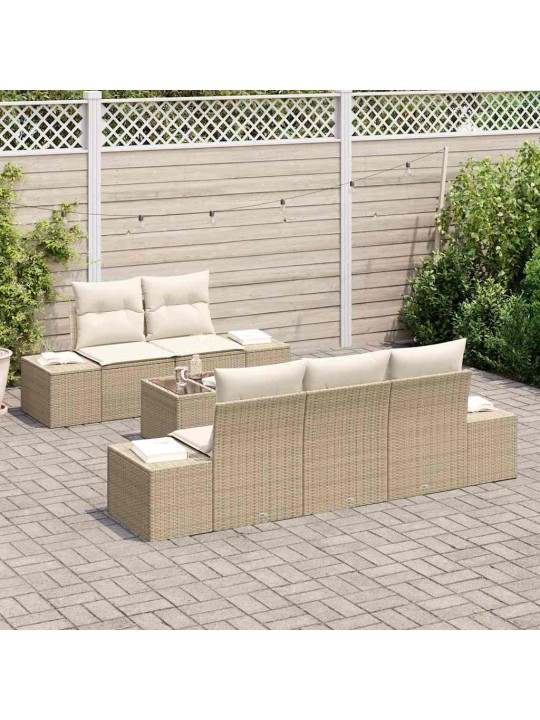 Dārza dīvānu komplekts 6 pcs bēšs un krēms 55 x 55 x 37 cm