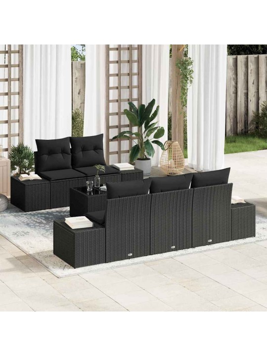 Dārza dīvānu komplekts ar spilvenu 6 pcs melna 55 x 55 x 37 cm