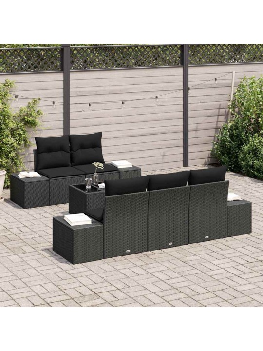 Dārza dīvānu komplekts ar spilvenu 6 pcs melna 55 x 55 x 37 cm
