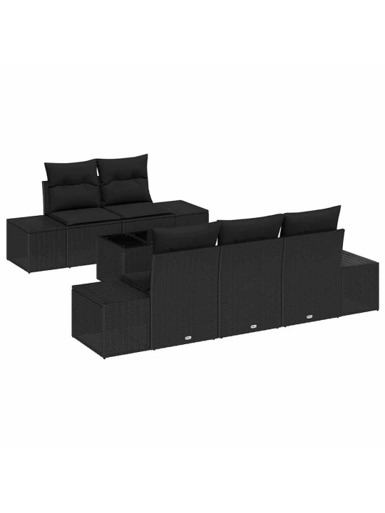 Dārza dīvānu komplekts ar spilvenu 6 pcs melna 55 x 55 x 37 cm