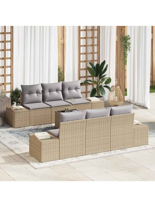 Dārza dīvānu komplekts 7 pcs bēšs un pelēks 55 x 55 x 37 cm