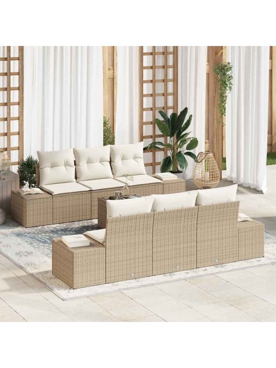 Dārza dīvānu komplekts 7 pcs bēšs un krēms 55 x 55 x 37 cm