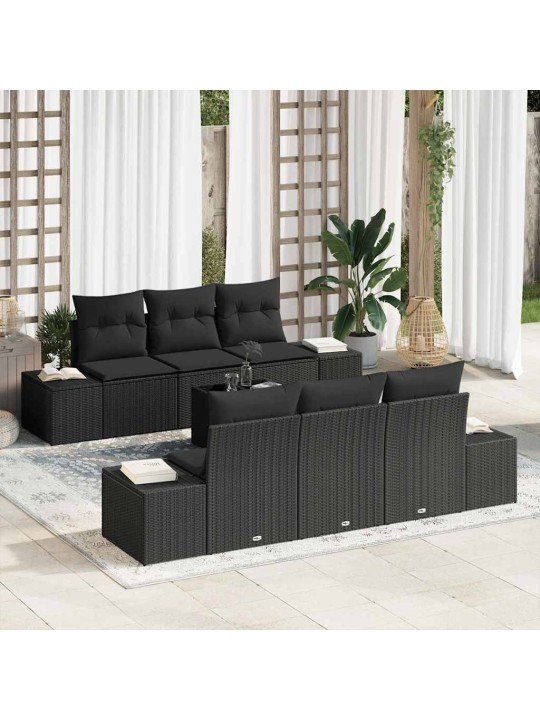 Dārza dīvānu komplekts ar spilvenu 7 pcs melna 55 x 55 x 37 cm