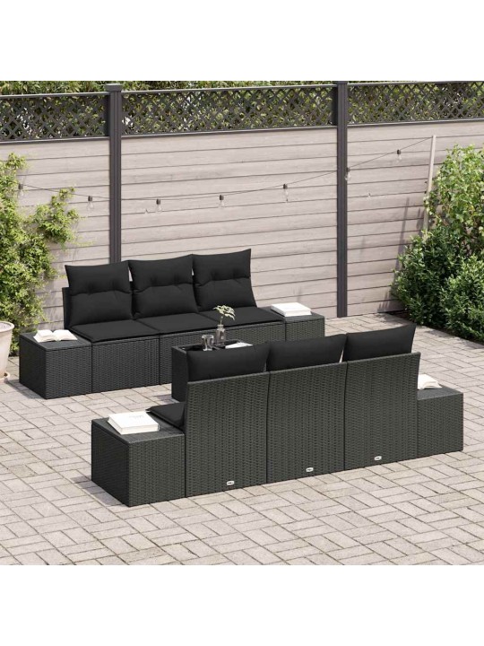 Dārza dīvānu komplekts ar spilvenu 7 pcs melna 55 x 55 x 37 cm