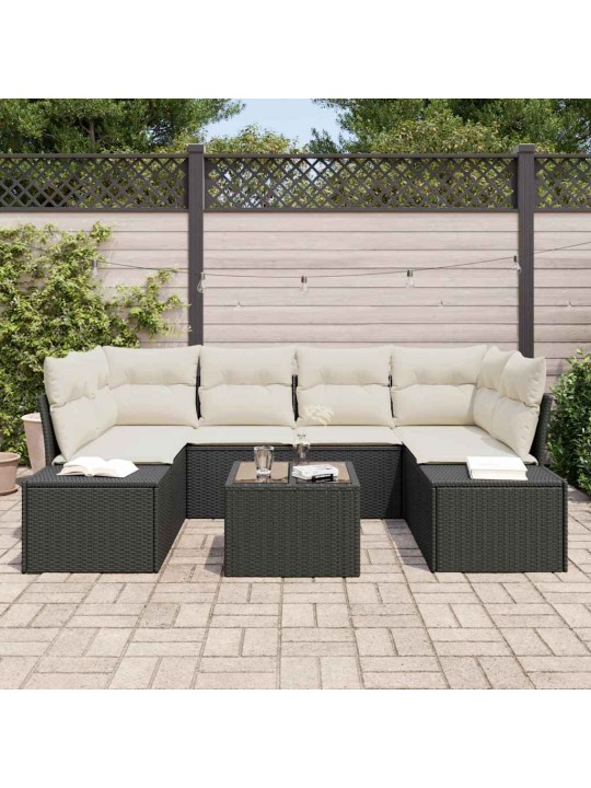 Dārza dīvānu komplekts 7 pcs melns un krēmkrāsa 55 x 55 x 37 cm