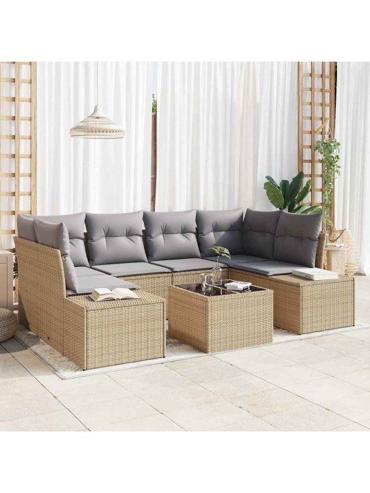 Dārza dīvānu komplekts 7 pcs bēšs un pelēks 55 x 55 x 37 cm
