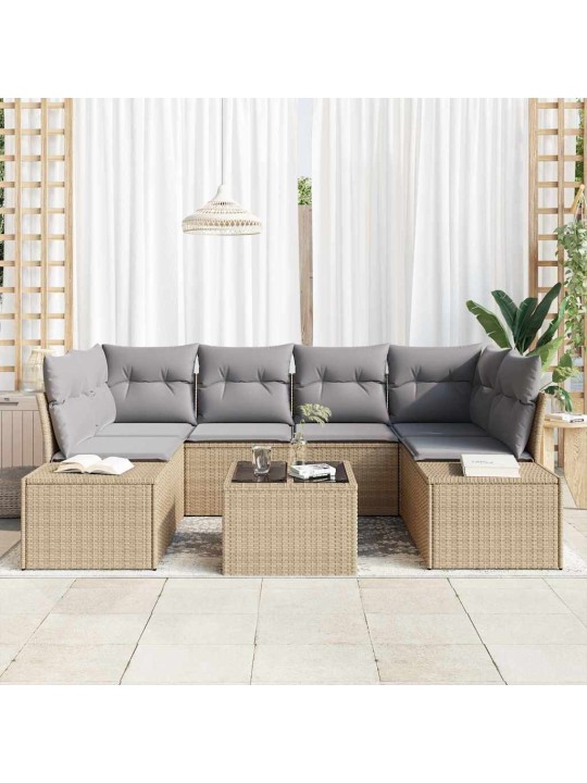 Dārza dīvānu komplekts 7 pcs bēšs un pelēks 55 x 55 x 37 cm