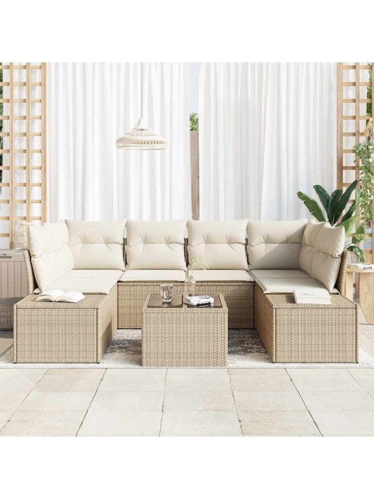 Dārza dīvānu komplekts 7 pcs bēšs un krēms 55 x 55 x 37 cm