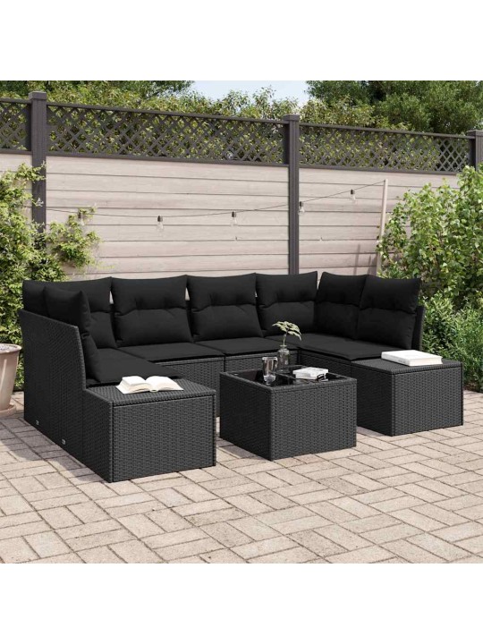 Dārza dīvānu komplekts ar spilvenu 7 pcs melna 55 x 55 x 37 cm