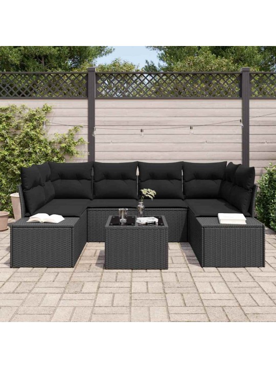 Dārza dīvānu komplekts ar spilvenu 7 pcs melna 55 x 55 x 37 cm
