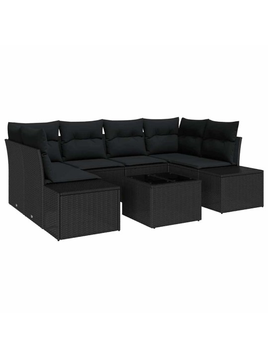 Dārza dīvānu komplekts ar spilvenu 7 pcs melna 55 x 55 x 37 cm