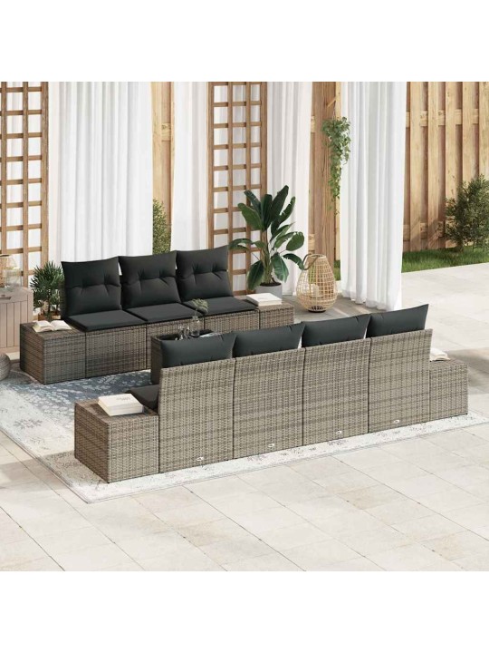 Dārza dīvānu komplekts ar spilvenu 8 pcs pelēka 55 x 55 x 37 cm