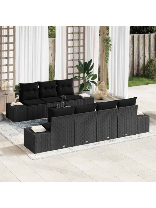 Dārza dīvānu komplekts ar spilvenu 8 pcs melna 55 x 55 x 37 cm