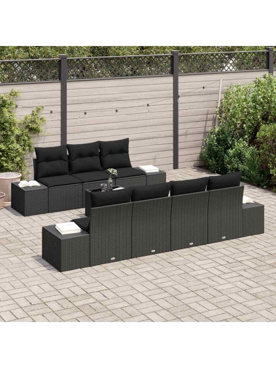 Dārza dīvānu komplekts ar spilvenu 8 pcs melna 55 x 55 x 37 cm