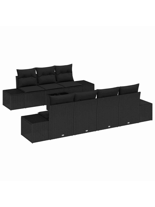 Dārza dīvānu komplekts ar spilvenu 8 pcs melna 55 x 55 x 37 cm